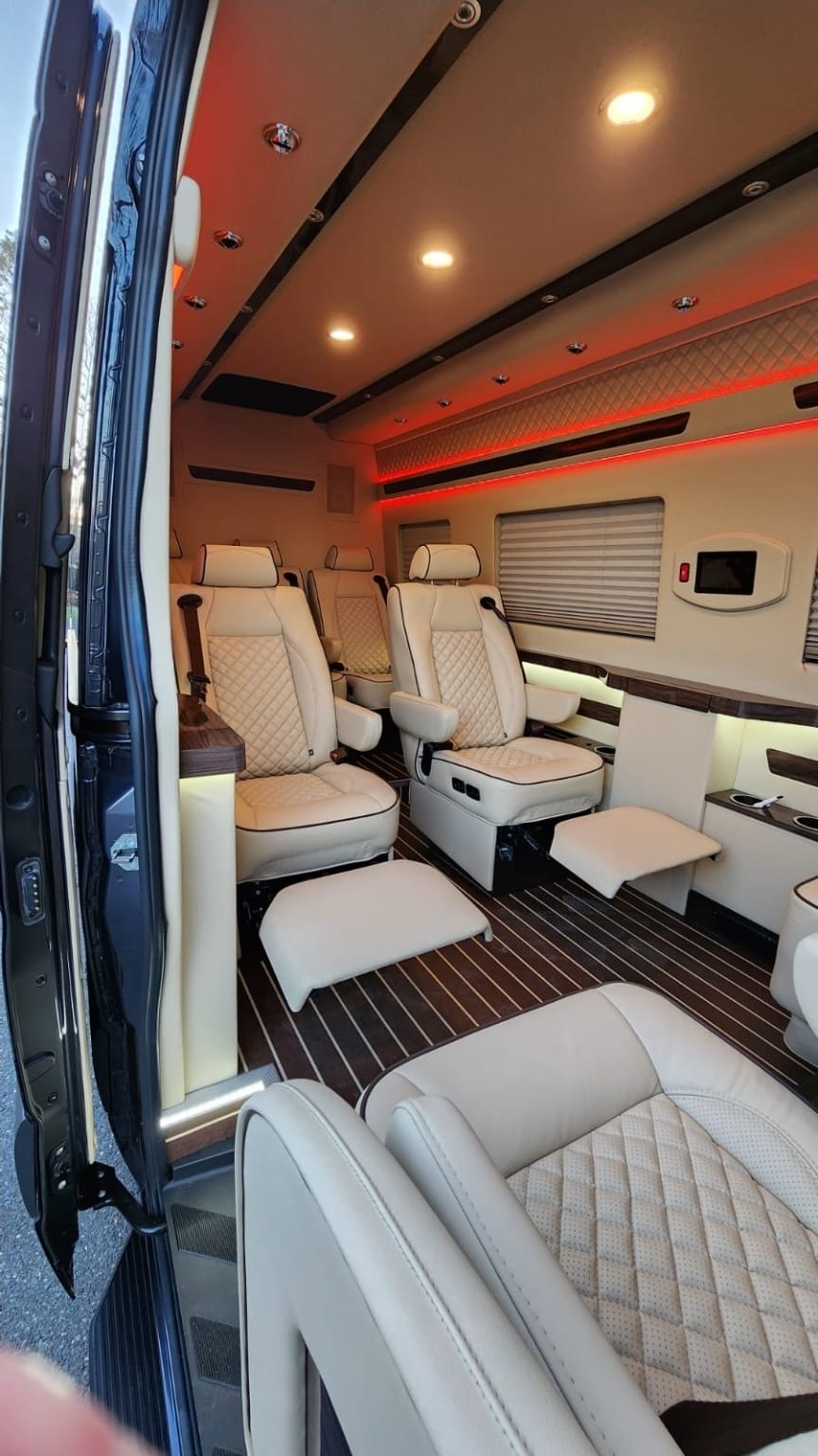 The executive Sprinter cabin looking toward the rear